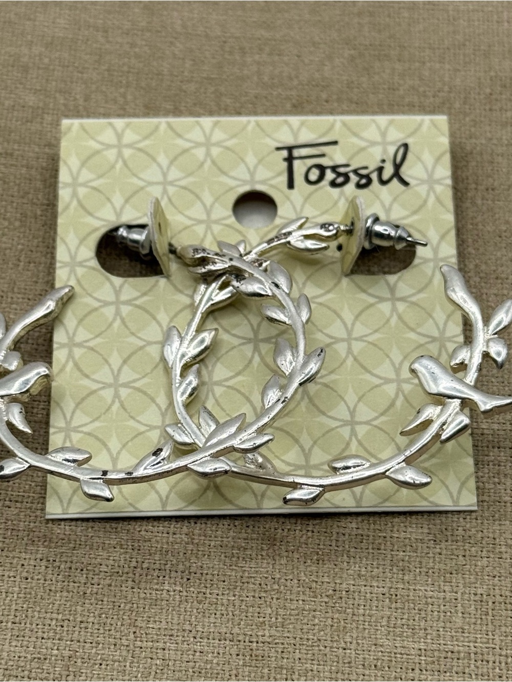 Fossil Silver Leaf Hoop Earrings